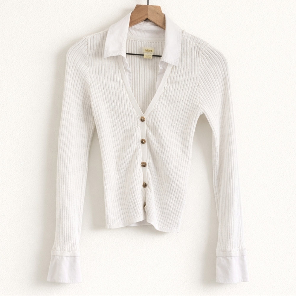 Maeve by Anthropologie Ribbed Collared Cardigan White Button Front Size Small